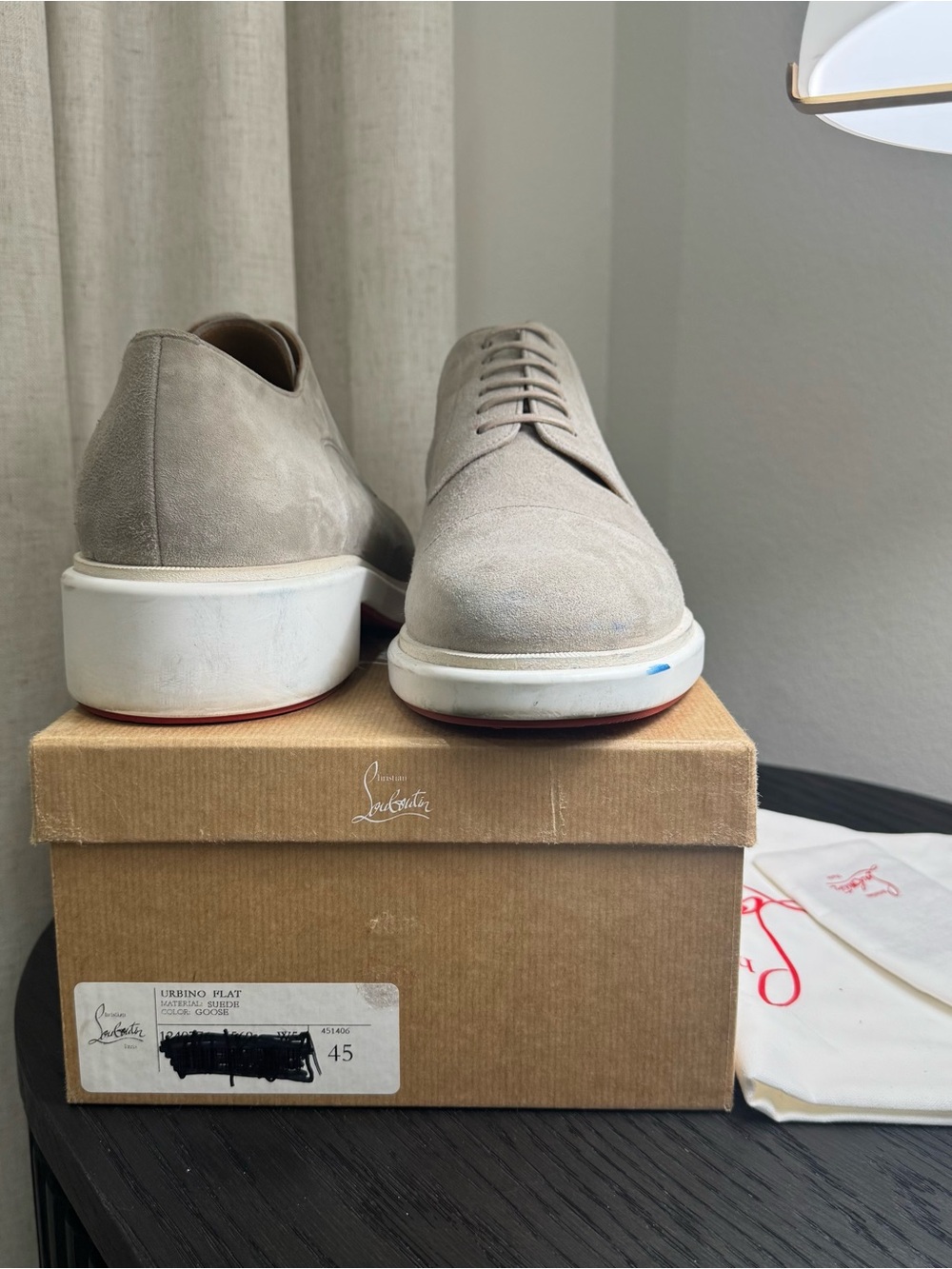 Christian Louboutin Urbino Lace-Up Dress Shoes Suede Goose 45 - Picture 11 of 11